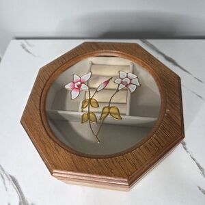 Vintage Jewelry Box with Stainglass Floral Design